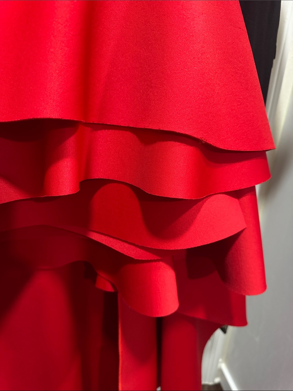 Red Ruffle High-Low Scuba Dress - Picture 3 of 4
